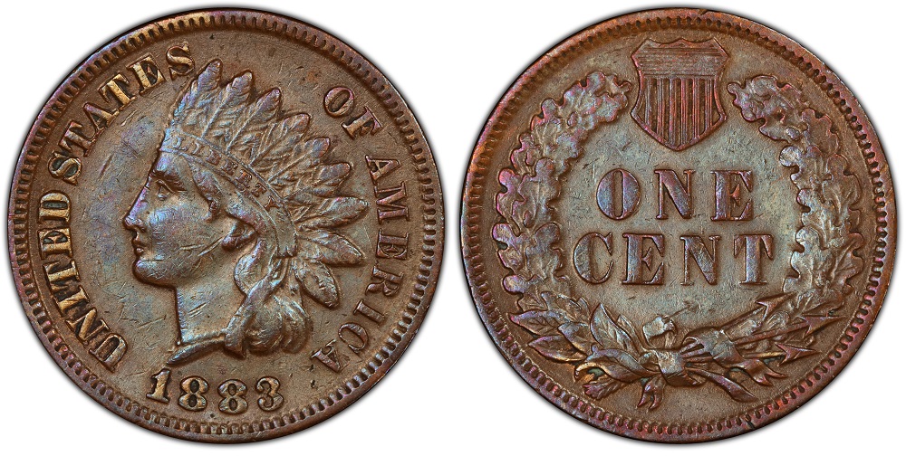 1883 Indian Head Penny Snow-1 MPD variety showing extra digit base protruding from the first necklace pearl