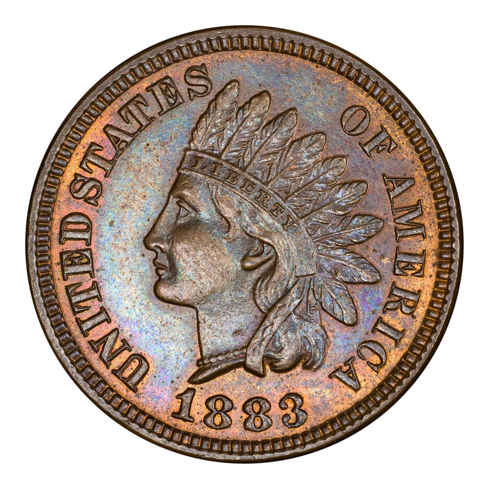 1883 Indian Head Penny Snow-6 Doubled Die Reverse showing doubling on wreath leaves and arrows