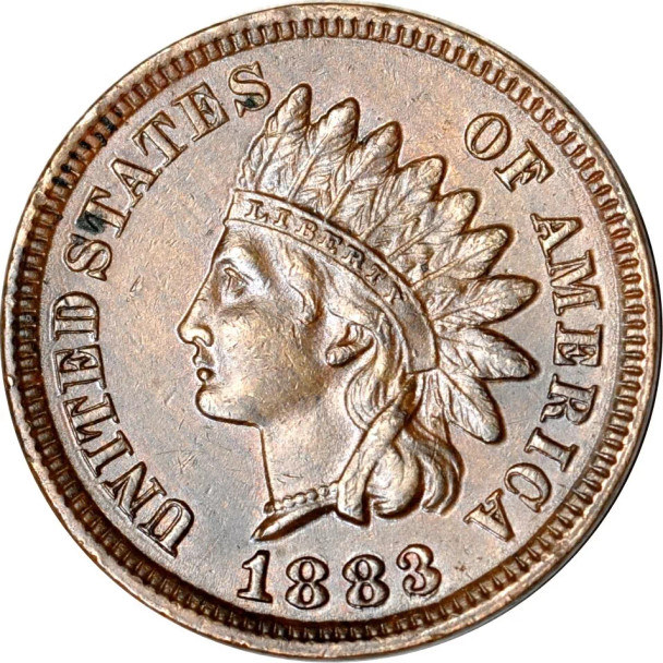 1883 Indian Head Penny Snow-8 MPD variety showing misplaced date digits visible in the denticles along the obverse rim